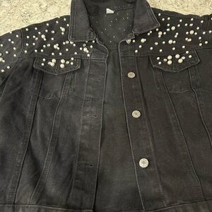 NEW - Pearl and Rhinestone Studded Black Denim Jacket